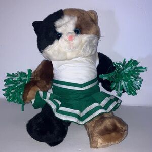 The Bear Factory Calico Cat 15” Plush‎ in Green Cheerleader Outfit